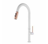 TYMYW Robinet Cuisine avec Douchette Extractible Poignée Unique Rotatif À 360° Robinet Mitigeur Cuisine avec Douchette 2 Modes,Blanc + Or