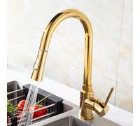 TYMYW Robinet Cuisine Laiton avec Douchette Extractible,Mitigeur Evier avec Douchette 2 Modes Pivotant À 360° Poignée Unique,Or,Un