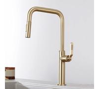 TYMYW Robinet Cuisine Mitigeur avec Douchette Extractible 2 Modes Rotatif À 360° Robinet Evier Poignée Unique Laiton,Or