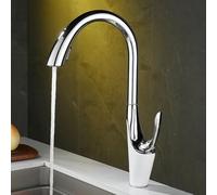 TYMYW Robinet Cuisine Mitigeur avec Douchette Extractible À Poignée Unique Robinet Evier Rotatif À 360° avec 2 Modes,Blanc + Chromé