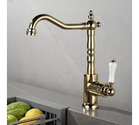 TYMYW Robinet Cuisine Mitigeur bec Haut Pivotant À 360 Robinet Cuisine Retro À Poignée Unique Monotrou en Laiton,Or