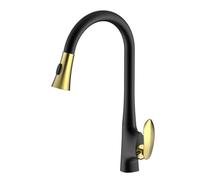 TYMYW Robinet Cuisine, Mitigeur Cuisine avec Douchette 2 Modes Pivotant À 360 Robinet Evier Extractible Trou Unique, Noir + Or