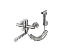 TYMYW Robinet Cuisine Mural avec Pistolet Et 2 Types de Jet D'Eau Robinet À 360 ° Rotary Brossed en Acier Inoxydable