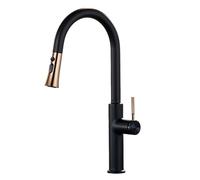 TYMYW Robinet de Cuisine avec Douchette Extractible 3 Modes Pivotant À 360° Robinet Mitigeur Cuisine Laiton Monotrou,Noir + Or Rose