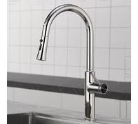 TYMYW Robinet de Cuisine avec Douchette Extractible 3 Modes Pivotant À 360° Robinet Mitigeur Cuisine Laiton Monotrou,Chromé