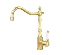 TYMYW Robinet de Cuisine en Laiton Antique Mitigeur Evier Pivotant À 360 ° Poignée Unique Robinet Monotrou Cuisine,Or Brossé