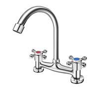 TYMYW Robinet de Cuisine Poignée Double À Double Trou Rotatif Robinet Mitigeur Evier de Cuisine Pont Laiton