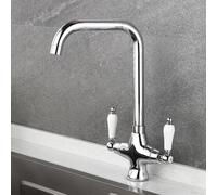 TYMYW Robinet de Cuisine Retro avec Double Poignée en Céramique Mitigeur bec Haut Robinet Evier Laiton Monotrou,Chromé