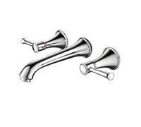 TYMYW Robinet de Lavabo Encastré 3 Trous Double Poignée Robinet Salle Bain Mitigeur Bec 20 Cm en Laiton,Argent Chromé