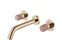 TYMYW Robinet de Lavabo Encastré 3 Trous Double Poignée Robinet Salle Bain Mitigeur Buse 21 Cm en Laiton,Or Brossé