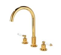 TYMYW Robinet Lavabo Salle de Bain 3 Trous À Double Poignée Arc Élevé Pivotant À 360 ° Mitigeur Lavabo Type Divisé,Or