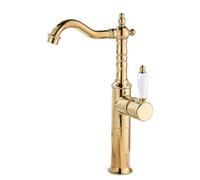 TYMYW Robinet Lavabo Salle de Bain Haut Pivotant À 360° Mitigeur Vasque À Poser Poignée Céramique Trou Unique Laiton,Or Rétro