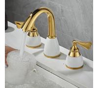 TYMYW Robinet Lavabo Salle de Bain Laiton À Double Poignée 3 Trous,Robinet Mitigeur Salle de Bain Type Divisé 3 Trous,Or