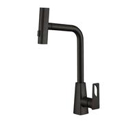 TYMYW Robinet Mitigeur Cascade Cuisine avec Douchette avec 3 Modes,Robinet Cuisine Extractible Rotatif À 360 ° Monotrou,Noir