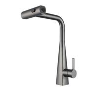 TYMYW Robinet Mitigeur Cascade Cuisine avec Douchette Extractible avec 3 Modes Rotatif À 360° Robinet Cuisine Inox Monotrou,Gris