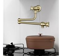 TYMYW Robinet Mural Cuisine Eau Froide Pliable Robinet de Remplissage de Pot avec Bras Pivotant À Double Joint,En Laiton,Or Brossé