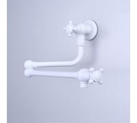 TYMYW Robinet Mural Cuisine Eau Froide Pliable Robinet de Remplissage de Pot avec Bras Pivotant À Double Joint,En Laiton,Blanc