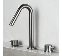 TYMYW Robinet pour Lavabo Salle de Bain 3 Trous À Double Poignée Type Divisé Mitigeur Lavabo Pivotant À 360 ° Laiton,Gris
