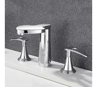 TYMYW Robinet Salle de Bain 3 Trous À Double Poignée Robinet Mitigeur Salle de Bain Type Divisé en Acier Inoxydable,Chromé