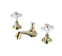 TYMYW Robinet Salle de Bain 3 Trous Mélangeur Lavabo Deux Poignées | Chaude et Froide Poignée Croisée ,En Laiton ,pour Salle de Bain,Or Zirconium