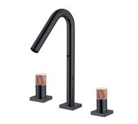 TYMYW Robinet Salle de Bain 3 Trous Robinet Lavabo 2 Poignée Type Divisé Pivotant À 360° Mitigeur Lavabo en Laiton,Noir