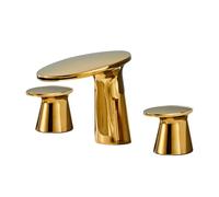 TYMYW Robinet Salle de Bain Cascade Double Poignée Robinet Melangeur Lavabo Salle de Bain 3 Trous en Laiton,Or Chrome Plaqué