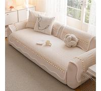 TYNJKJDM Housse de canapé antidérapante 1/2/3/4 Places, Housse de Canapé Épais et Doux à Fibres Courtes,Protege Canape lavables,Doux Couverture pour Canapé,Tapis,Rebord de Fenêtre(Beige,90x280cm)