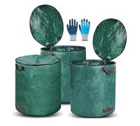 TYNJKJDM Sac Jardin Dechets Verts 2X 500L,Pliables et réutilisables,étanche Grande Sacs avec Poignées et Couvercle pour Mauvaises Herbes Feuilles et Rangement(3pcs with Cover,67x84cm)