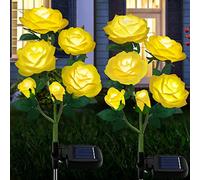 TYNLED Lampes solaires d'extérieur sur piquet à DEL améliorées avec 6 fleurs de rose, lampes solaires décoratives étanches pour patio, allée, cour, jardin, pelouse
