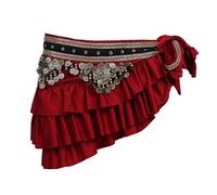 TYNXK Costume de Pâques for Femme, Ceinture tribale rétro, écharpe Gitane, Ceinture de Danse du Ventre avec pièces de Monnaie(Dark Red)