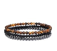 TYNXK Lot de 3 bracelets élastiques en améthyste violette et agate for femmes et hommes, perles noires de 4 mm(21cm,Color-07)