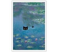 TYOHU Poster rétro Monet avec motif de chat de nénuphar amusant, peinture éclectique mignonne et esthétique pour chambre à coucher, salle de bain, 30,5 x 40,6 cm, sans cadre