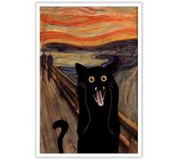 TYOHU Scream - Impression sur toile de chat noir amusante, rétro tendance, coucher de soleil phosphorescent, peinture abstraite colorée, décoration murale pour chambre - 30,5 x 40,6 cm - Sans cadre