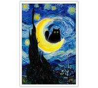 TYOHU Toile murale amusante avec chat étoilé - Peinture à l'huile célèbre de chat noir - Impression florale - Peinture colorée abstraite - Décoration murale de chambre - 30,5 x 40,6 cm - Sans cadre