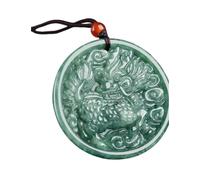 Type A Jade Carving Natural Green Jadeite Qilin RoundPendantNecklaceFeng ShuiGoodLuckProsperityAmuletWithBraidedCord&RedAgateBeadCertificate