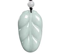 Type A Jadeite Natural Leaf Pendant Necklace Hand Polished Smooth Feng Shui Good Luck Prosperity Amulet With Adjustable Braided Cord