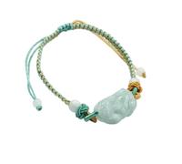 Type A Myanmar Natural Light Green Jadeite Hand-Carved Fortune Guardian Beast Adjustable Braided Bracelet FengShuiWealthGoodLuckProtectionAmulet