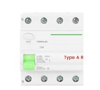Type A RCCB Electromagnetic Residual Current Circuit Breaker A ELCB 4 Pole 16A 25A 40A 63A RCD 30mA 100mA 300mA 6KA TONGOU(4 Pole 300mA,25A)