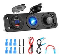 TYPE-C 12V Cigarette Lighter Socket Splitter QC3.0 Dual USB Panneau de Commutation de Chargeur de Voiture 5V/2.1A imperméable Charger Socket for Car Boat Marine Vehicle Motorcycle ATV