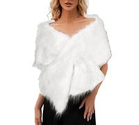 Type Chapelet hiver fausse connaissance superficielle écharpe Wrap col haussement d'épaules pour dame Poncho dîner de mariage pour les femmes et les filles Terre Neuve (White, One Size)