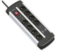 Type E (FR) Power Strip with Surge Protection (3680W 16A) Specially Designed for Computer Table, 8 Compartments with Fast Charger USB A and USB C 20W, Cable 1.5 m