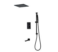 Type Plafond Robinet thermostatique 12 Pouces Pluie carrée Piste Pomme à Main Noire Salle Bain, Ensemble Douche de Luxe