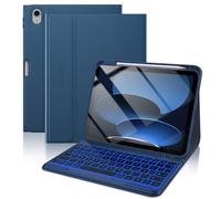 typecase Étui avec clavier pour iPad 11e génération (A16, 2025) et iPad 10e génération 10,9" (2022), éclairage 7 couleurs, clavier magnétique amovible, étui de protection avec porte-stylo, QWERTZ bleu