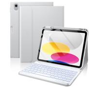 typecase Étui avec clavier pour iPad 11e génération (A16, 2025) et iPad 10e génération 10,9" (2022), éclairage 7 couleurs magnétique amovible, étui de protection avec porte-stylo, QWERTZ gris