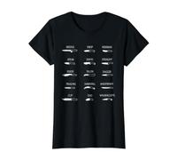 Types de Couteaux Graphique Formes de Lame Collector Référence Art T-Shirt Graphique avec Valeur, Femme, Noir, XS