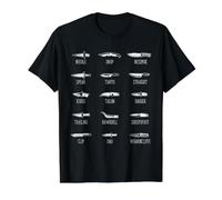 Types de Couteaux Graphique Formes de Lame Collector Référence Art T-Shirt Graphique avec Valeur, Homme, Noir, XL