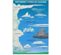Types of Clouds Poster Educational Weather Chart Meteorology Science Wall-Art for Classroom Homeschool Room Home Office Decor Canvas Print(Unframed,12x18inch(30x45cm))