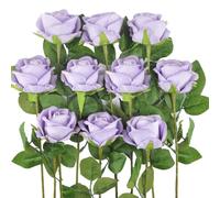 TYPHEERX Lot de 10 roses artificielles violettes réalistes avec longues tiges pour décoration de mariage, Saint-Valentin, fête
