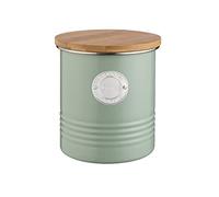 Typhoon LIVING Collection Boîte à café hermétique, vert pastel, 1 litre, récipient de conservation en acier, couvercle en bambou, boîte à café hermétique avec joint en silicone, 12 x 12 x 14 cm