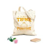 Typographie du slogan « Pensez toujours positif » avec un adorable ours en peluche de style vintage Sac cadeau pour bouteille de vin en toile tissu épais de 340g/m² S'accorde avec les vêtements